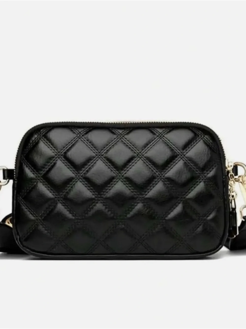 Quilted Black Crossbody Bag with Logo Strap